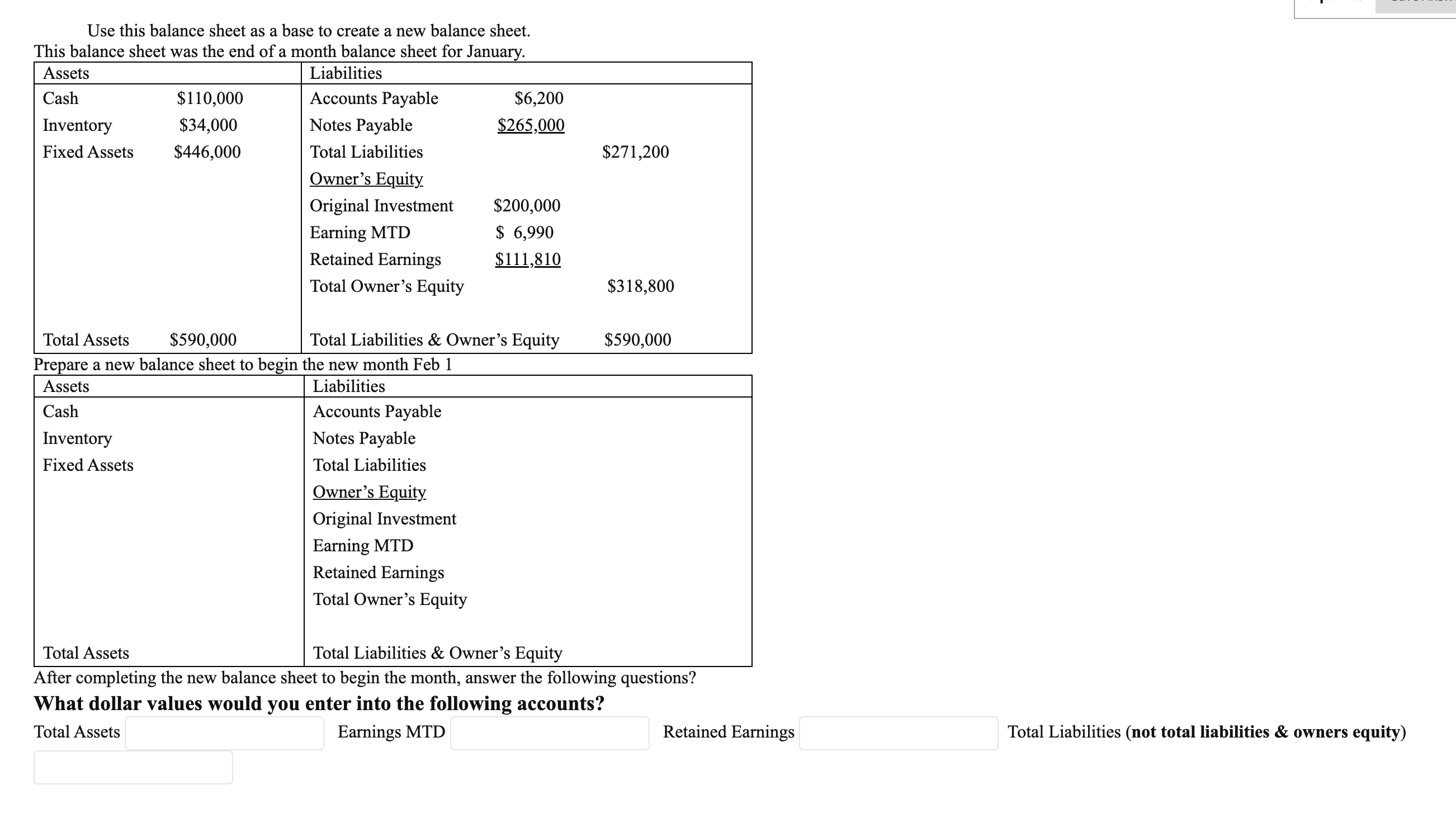 Use this balance sheet as a base to create a new