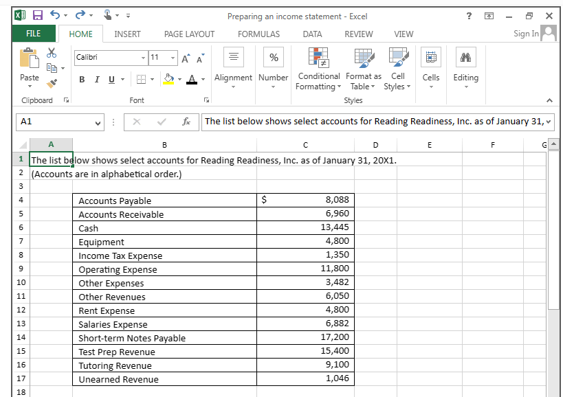 Reading Readiness, Inc. has provided you its list