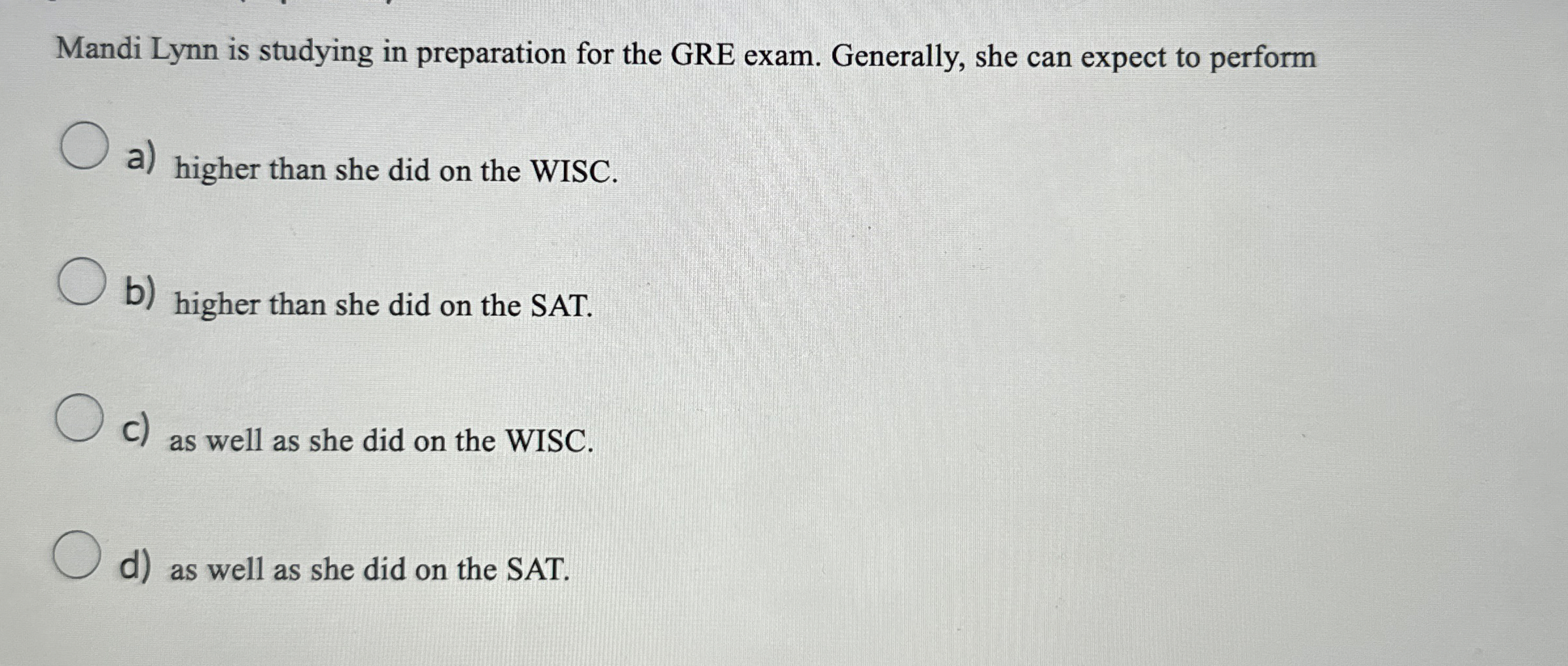 Mandi Lynn is studying in preparation for the GRE