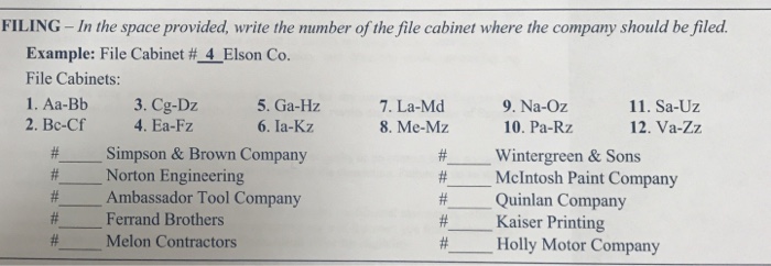 FILING - In the space provided, write the number