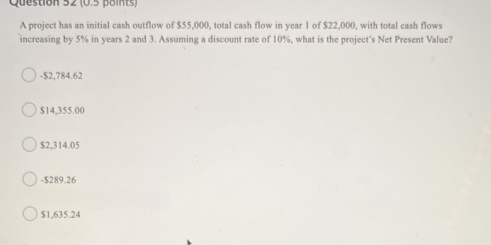 Question SZ (0.5 points) A project has an initial