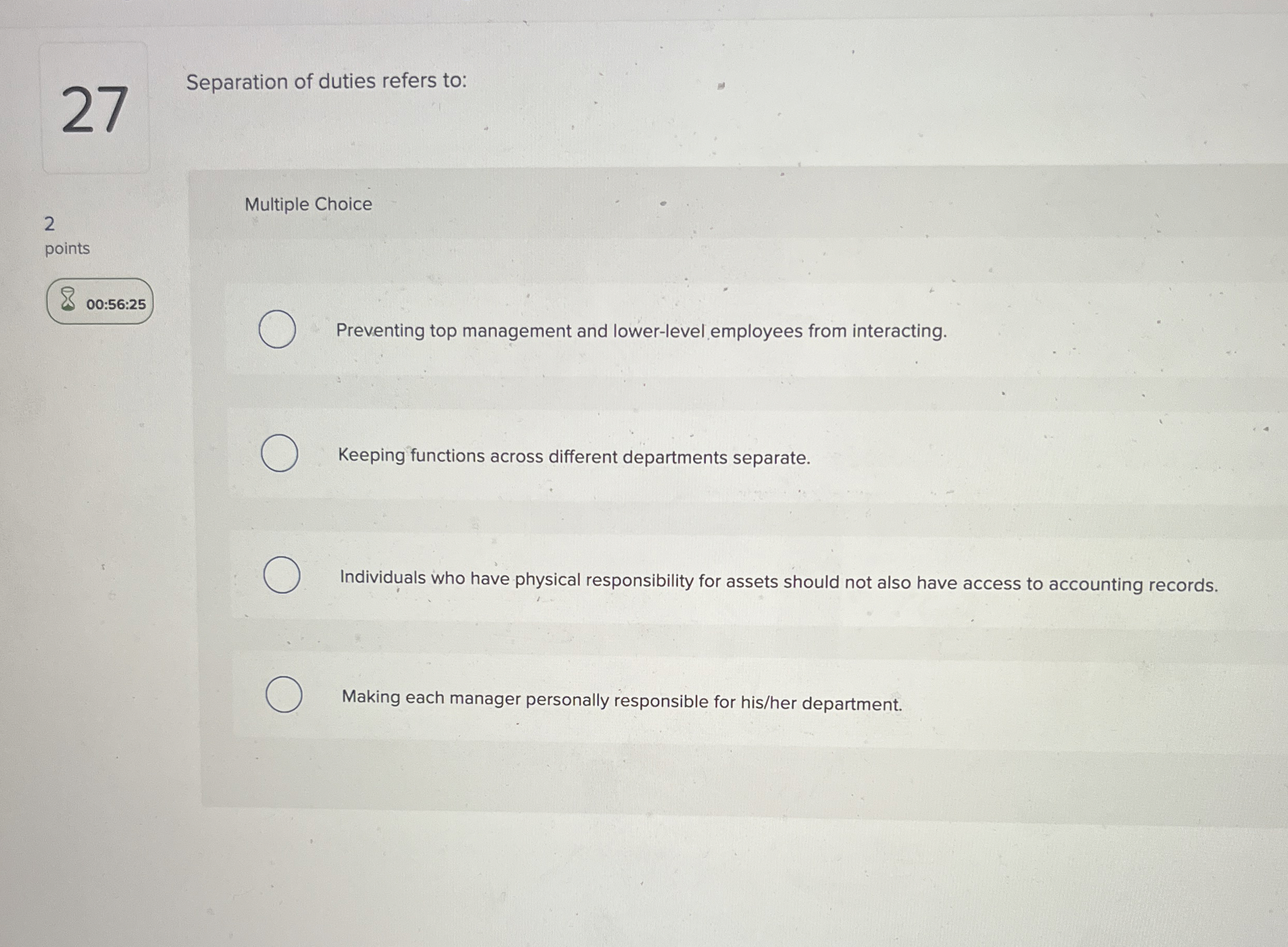 2 7 Separation of duties refers to: Multiple