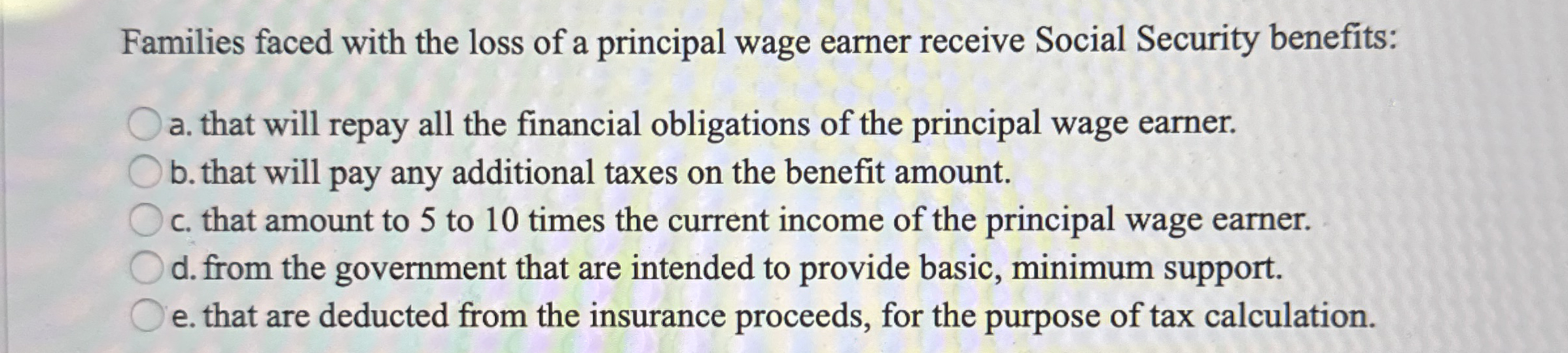 Families faced with the loss of a principal wage