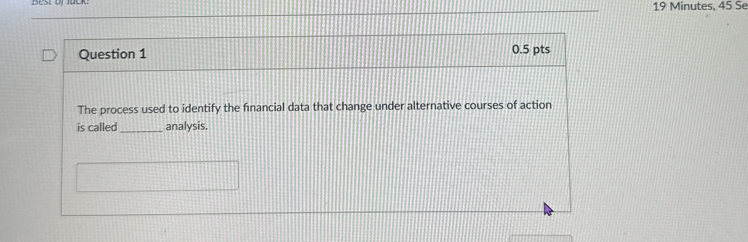 Question 1 1 9 Minutes, 4 5 Se The process used