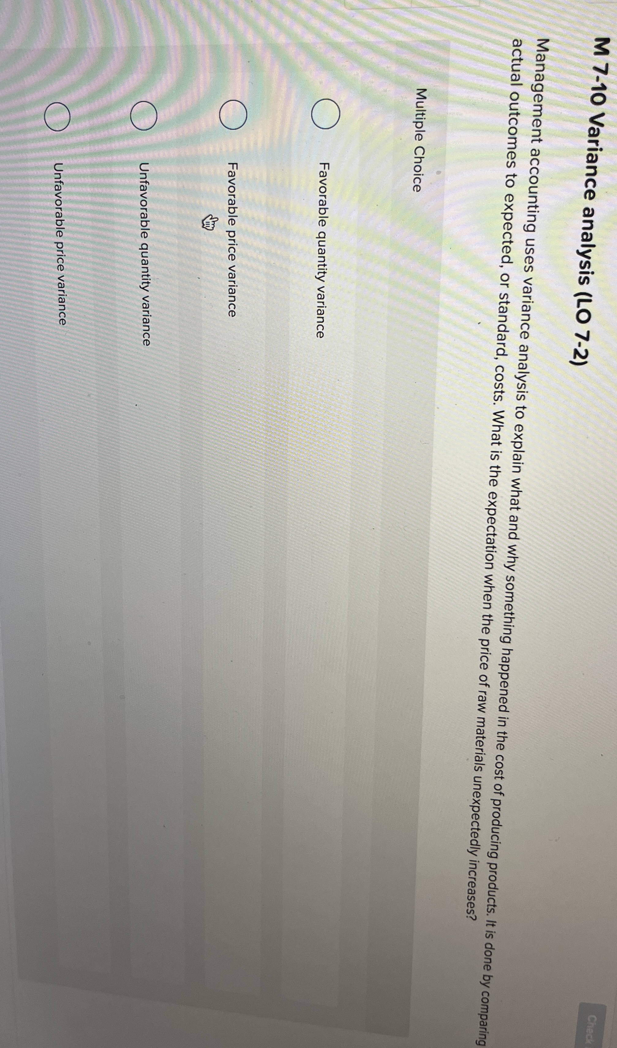 M 7 - 1 0 Variance analysis ( LO 7 - 2 )