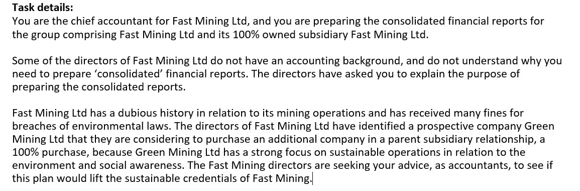 Task details: You are the chief accountant for