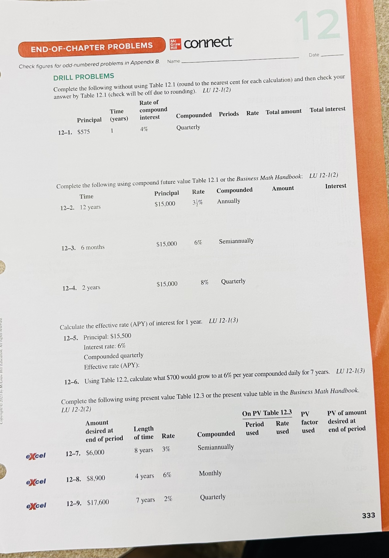 12 END-OF-CHAPTER PROBLEMS connect Check figures