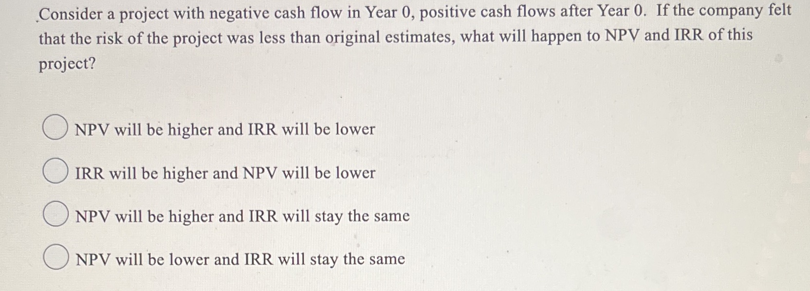 Consider a project with negative cash flow in