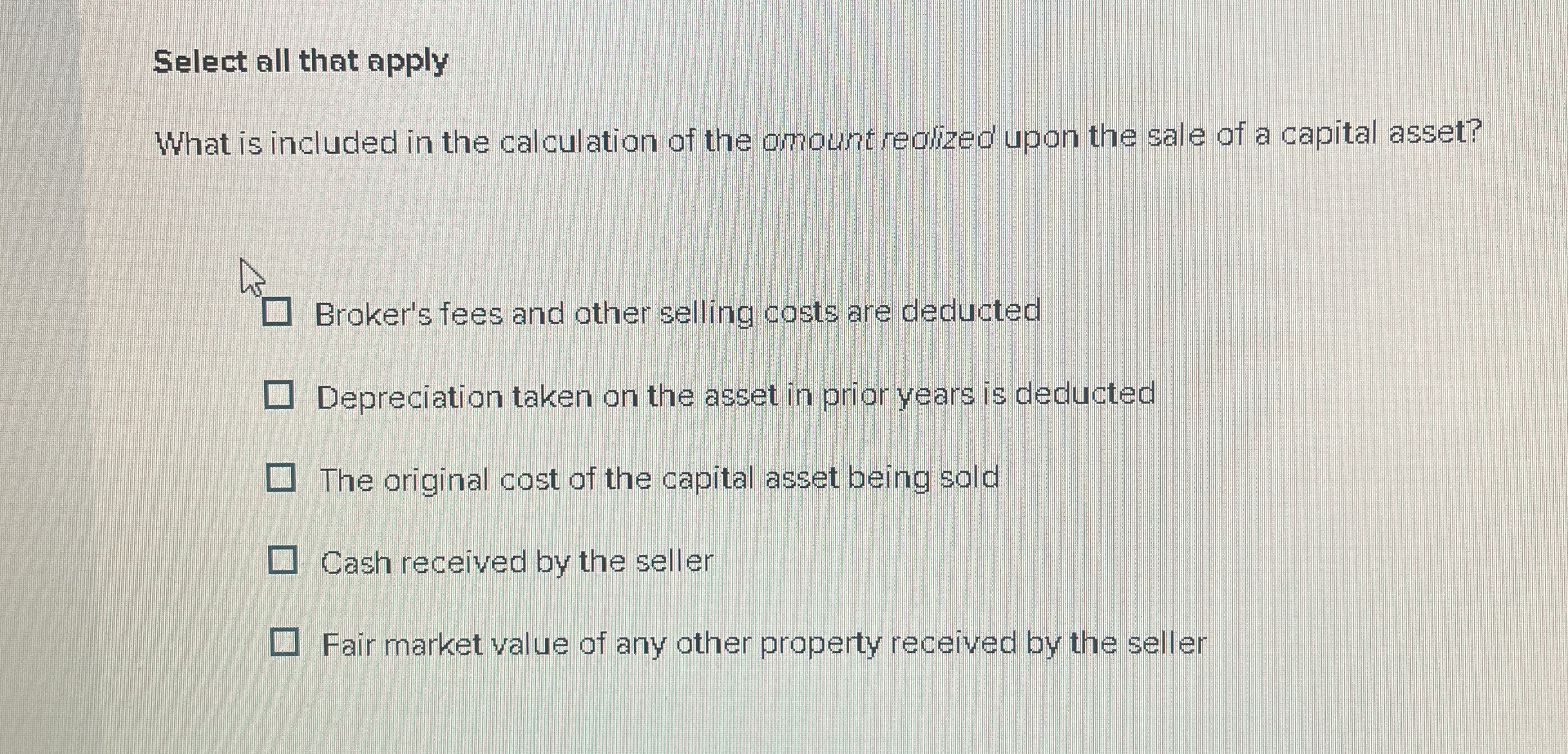 Select all that apply What is included in the