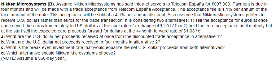 Nikken Microsystems (B). Assume Nikken