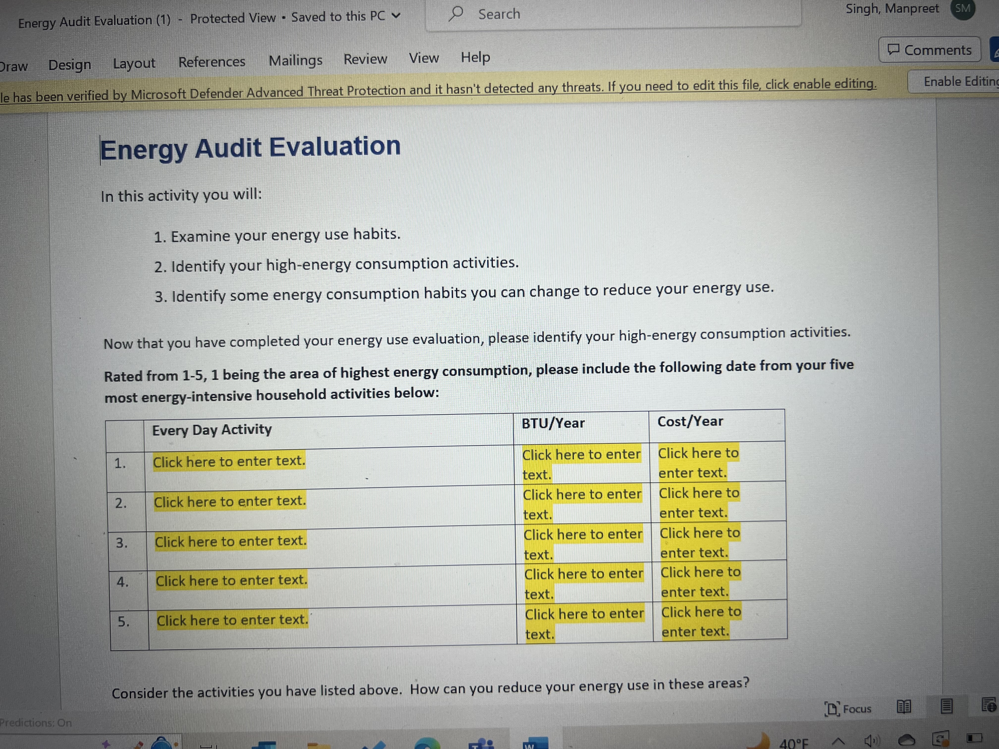 Energy Audit Evaluation (1) - Protected View -
