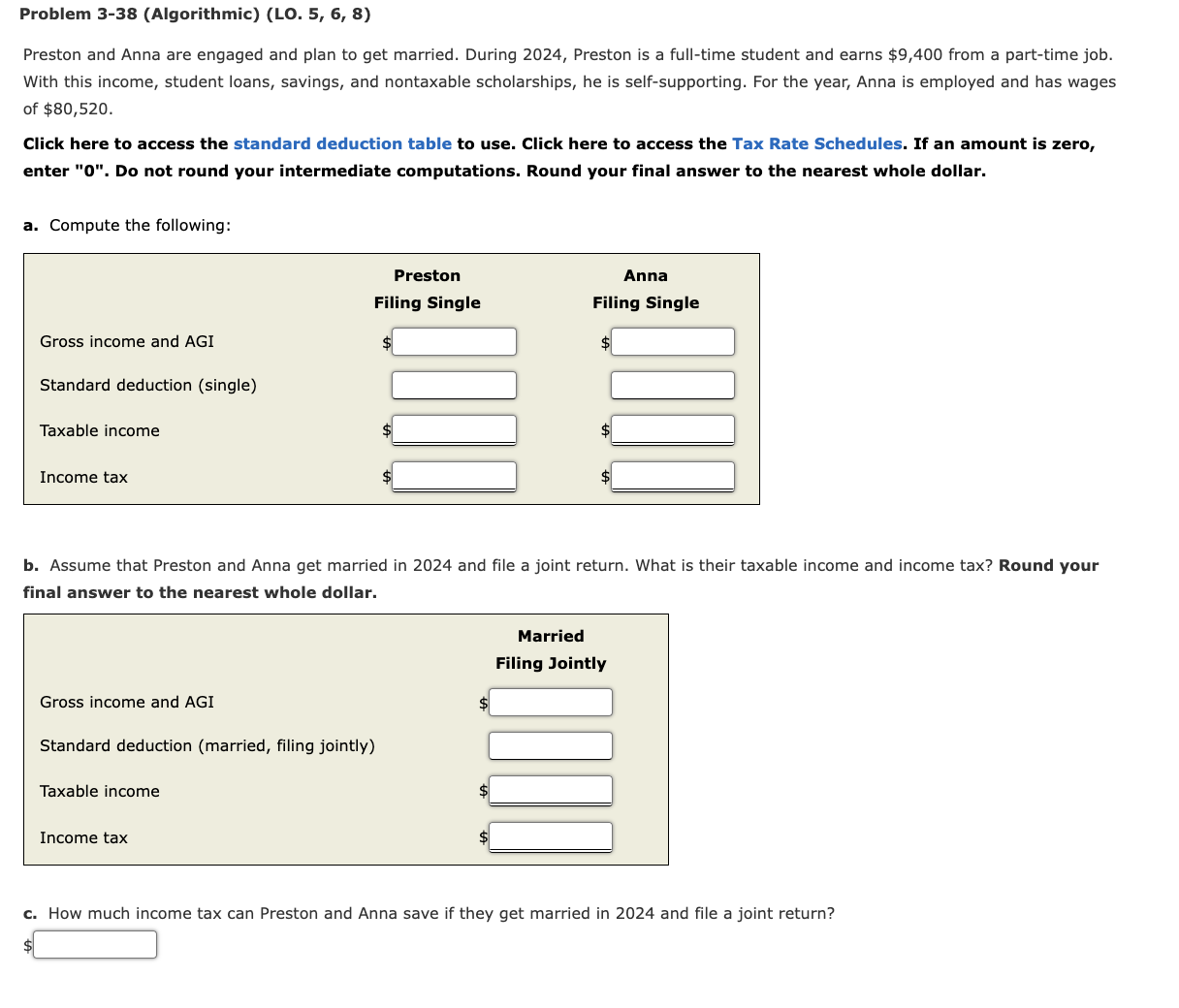 Problem 3-38 (Algorithmic) (LO. 5, 6, 8) Preston