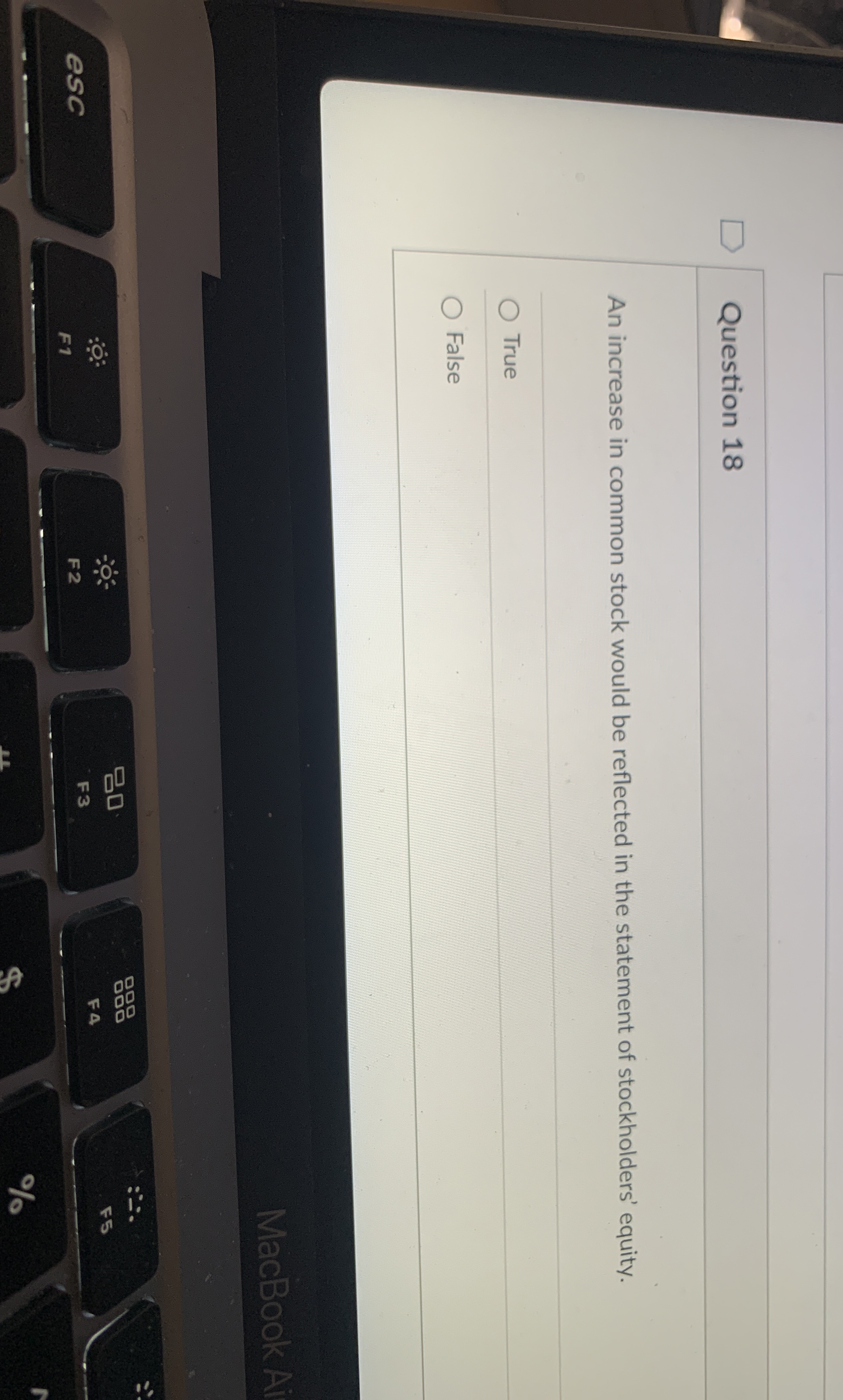 Question 1 8 An increase in common stock would be