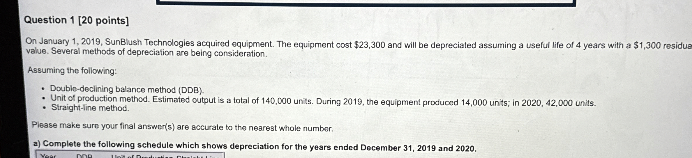 Question 1 [ 2 0 points ] On January 1 , 2 0 1 9