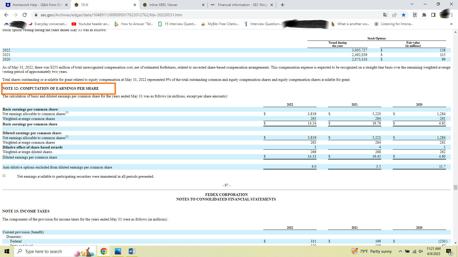 Using the Company's financial statements for the