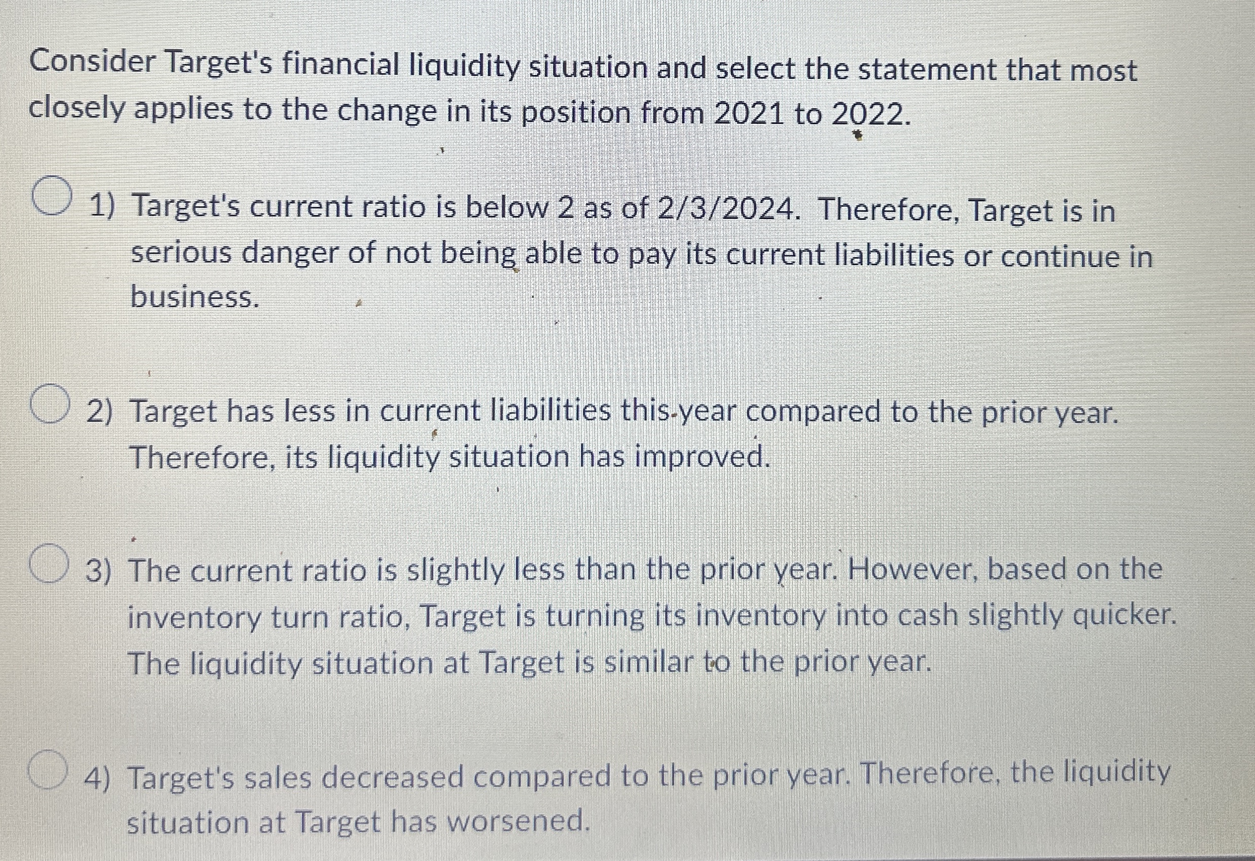 Consider Target's financial liquidity situation