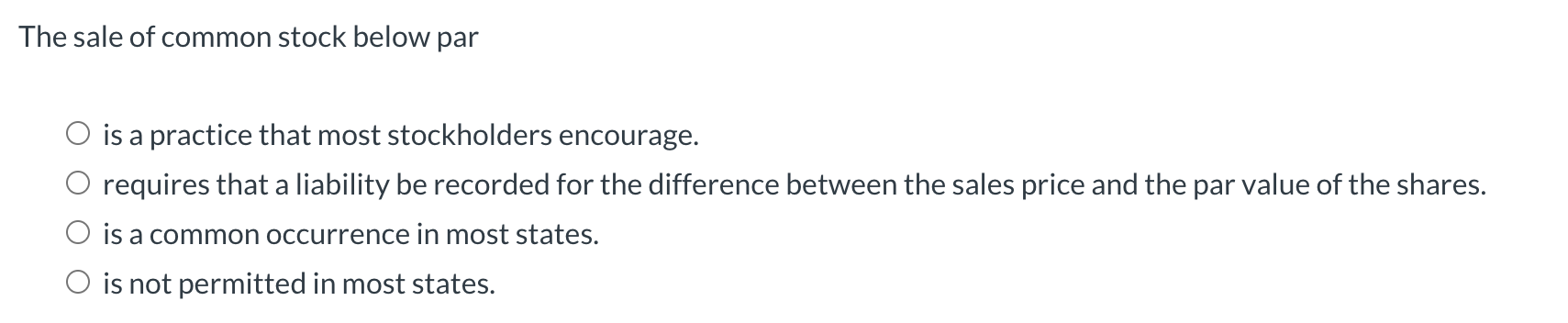 The sale of common stock below par is a practice
