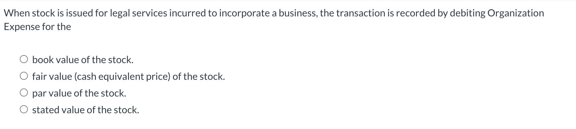 When stock is issued for legal services incurred