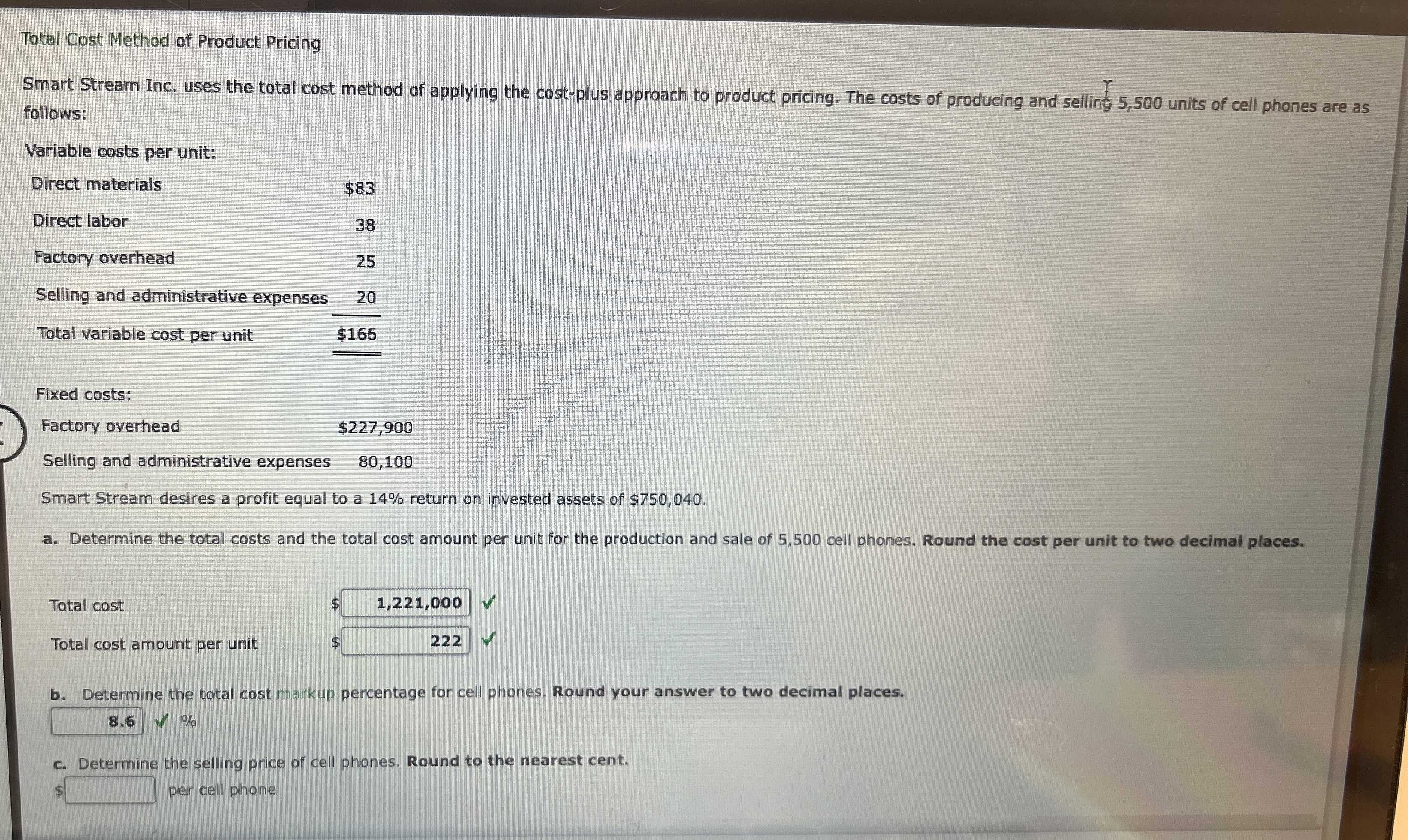 I need help with C . Total Cost Method of Product