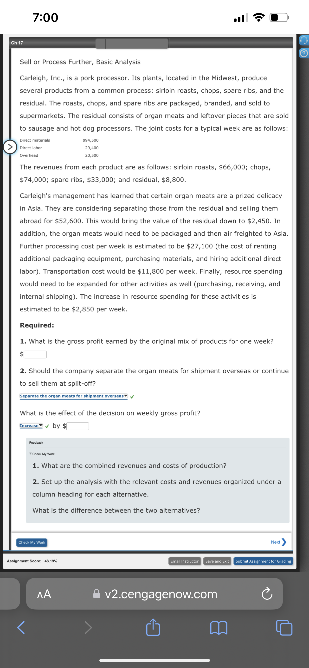 7:00 .II '2? C} Ch 17 (9-) Sell or Process