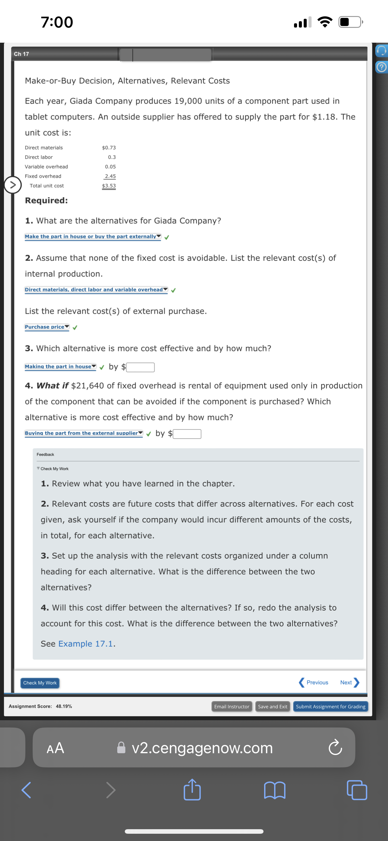 7:00 .II '2? C} Ch 17 (9-) Sell or Process
