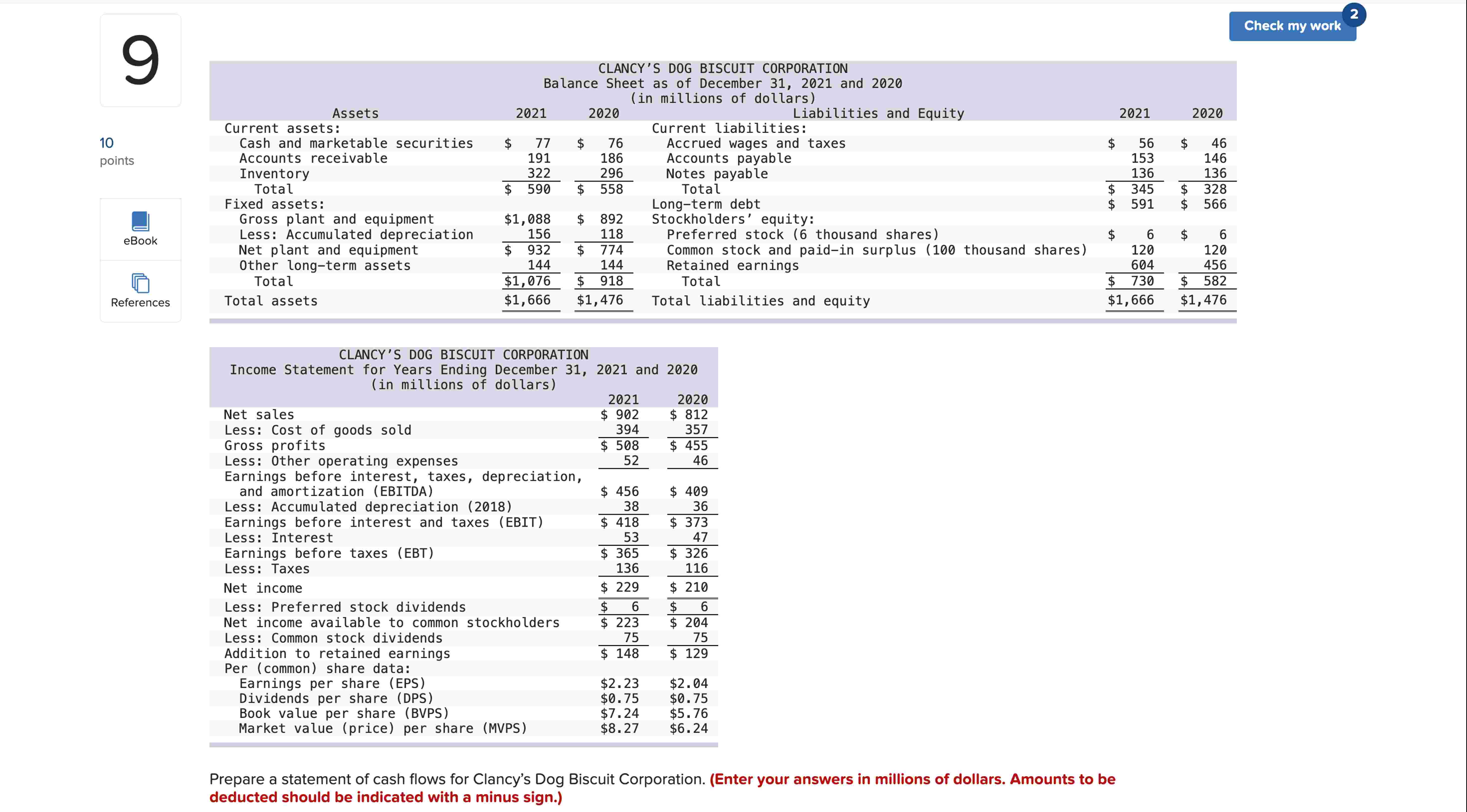 Using the balance sheet and income statement