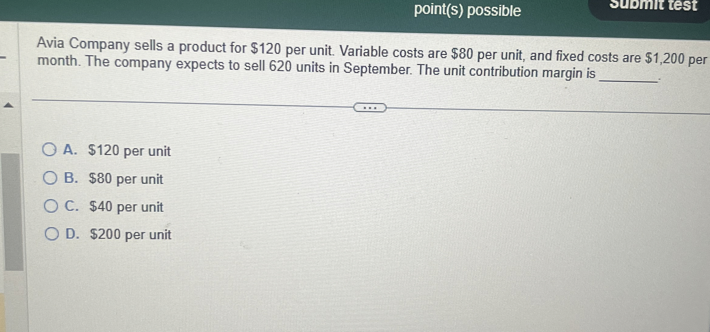point ( s ) possible supmit test Avia Company