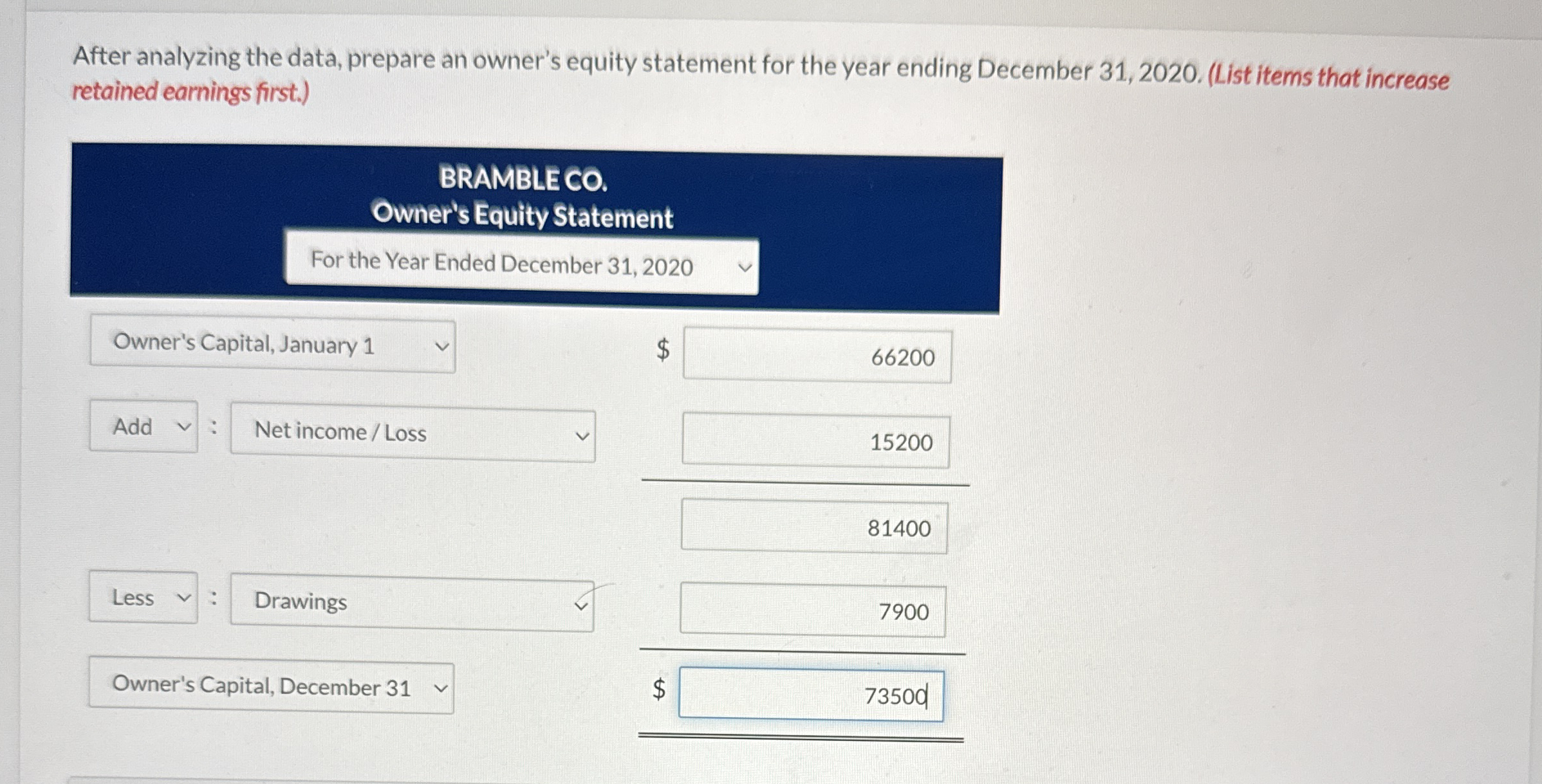 After analyzing the data, prepare an owner's