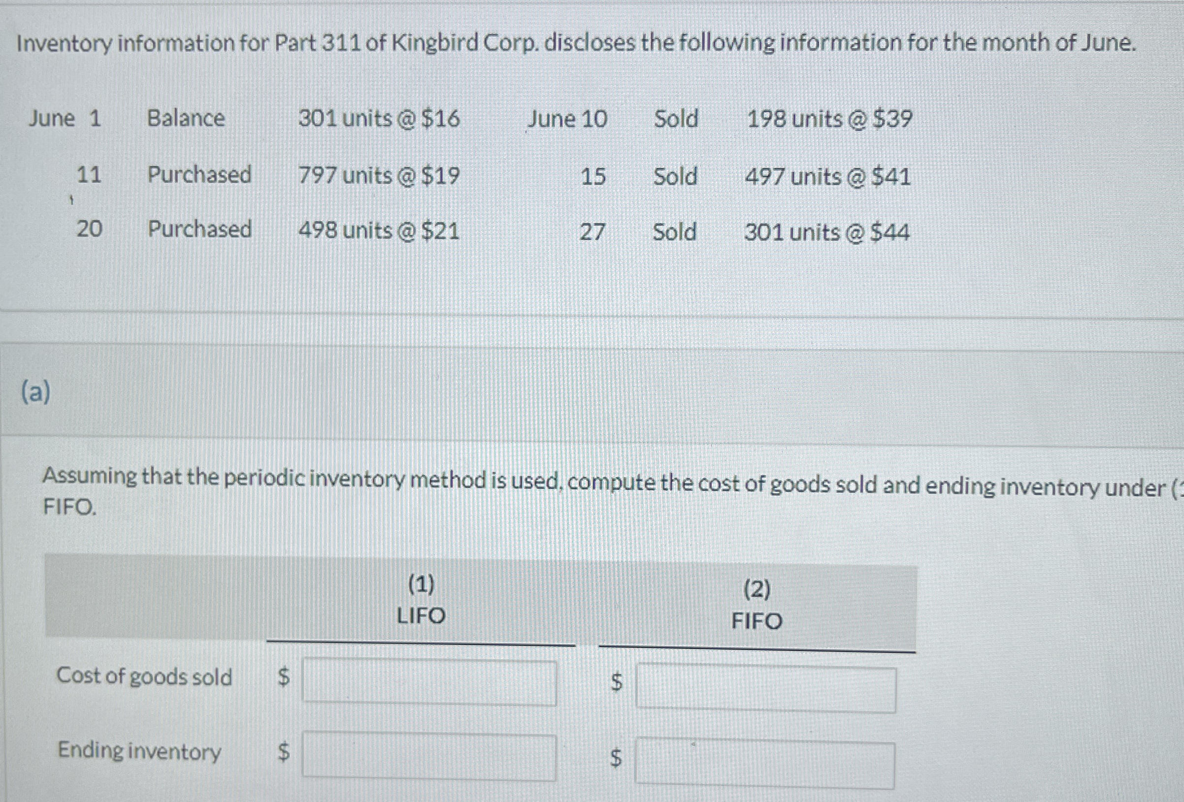 Inventory information for Part 3 1 1 of Kingbird