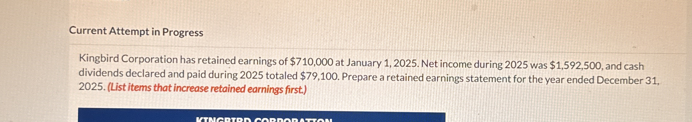 Current Attempt in Progress Kingbird Corporation