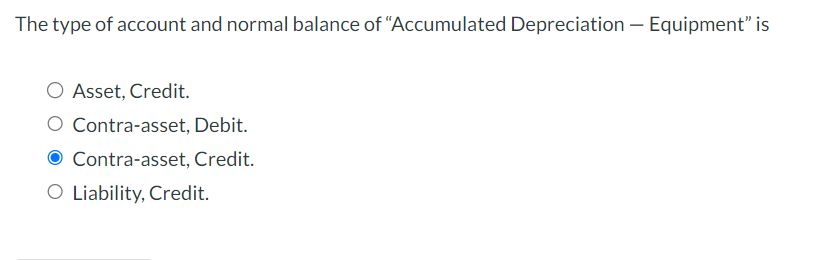 The type of account and normal balance of