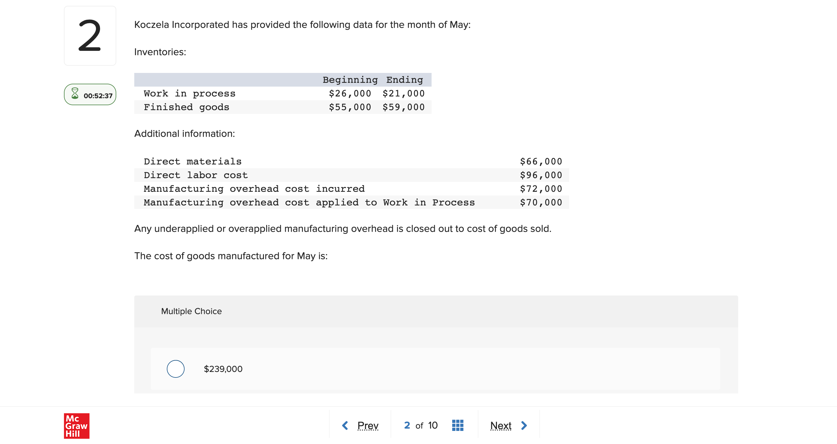 2 Koczela Incorporated has provided the following
