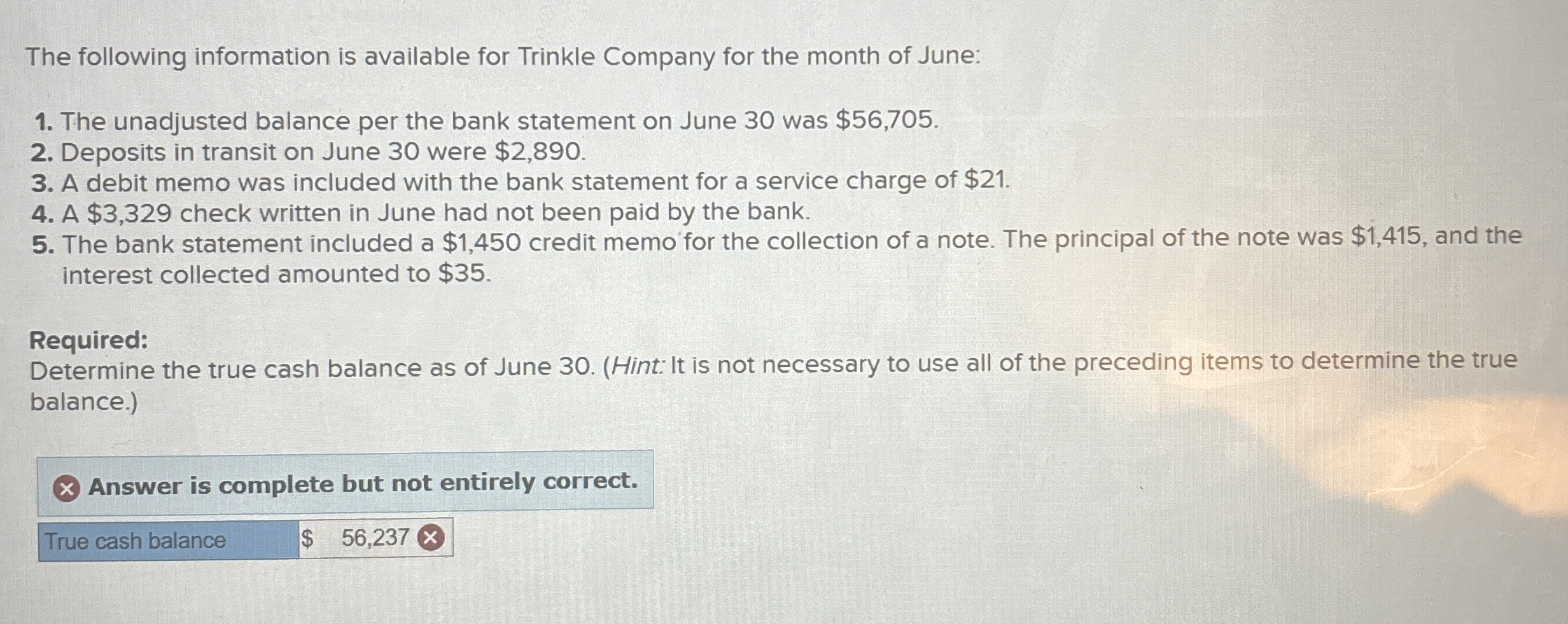 The following information is available for