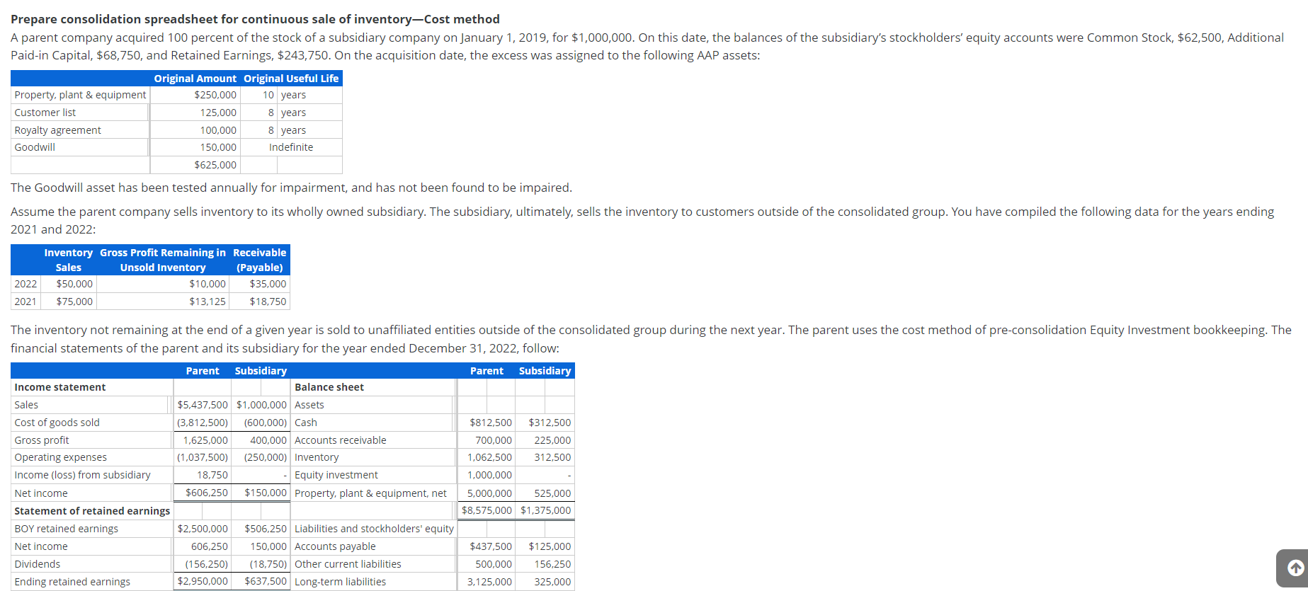 Prepare consolidation spreadsheet for continuous
