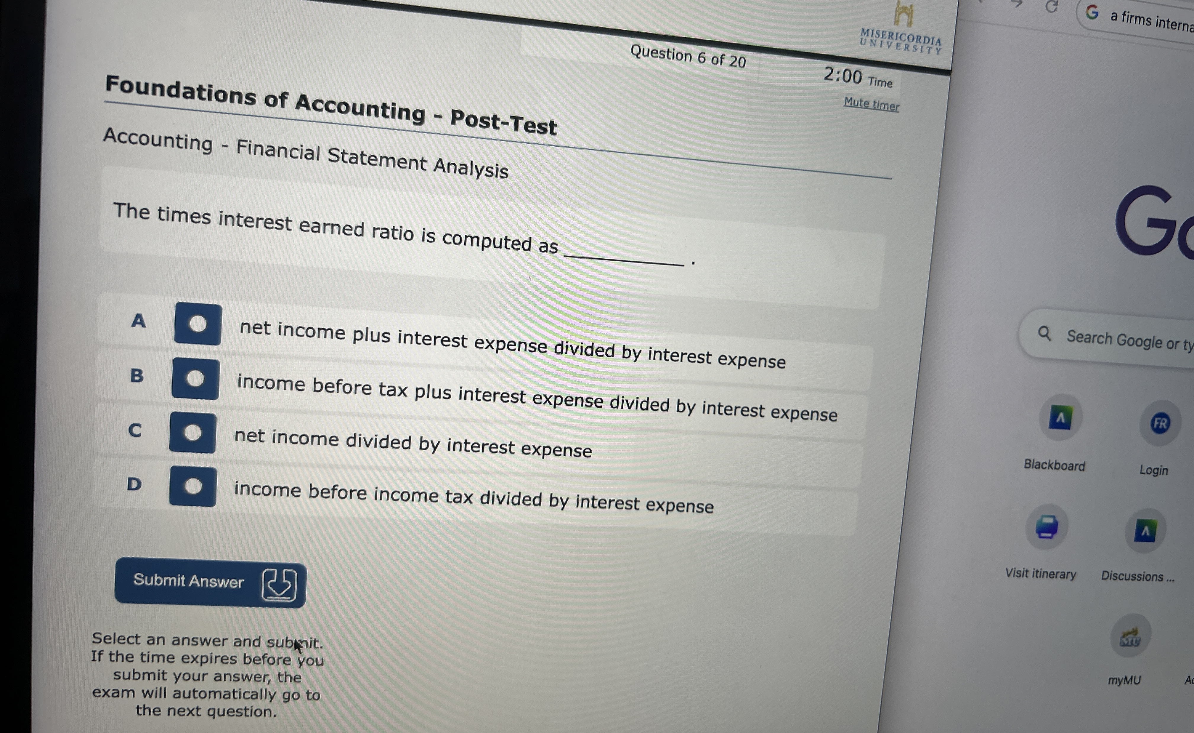 Question 6 of 2 0 MISERICORDIA UNIVERSITY