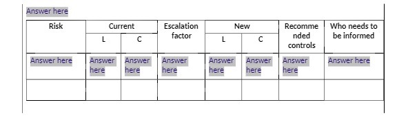 Answer here Risk Current Escalation New Recomme