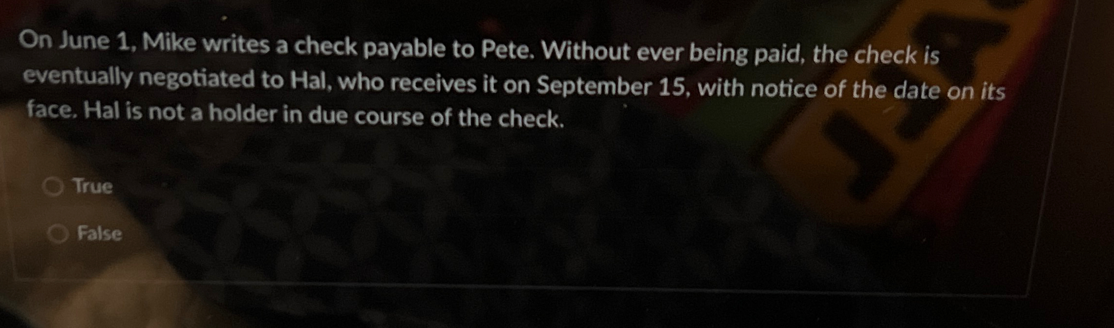 On June 1 , Mike writes a check payable to Pete.