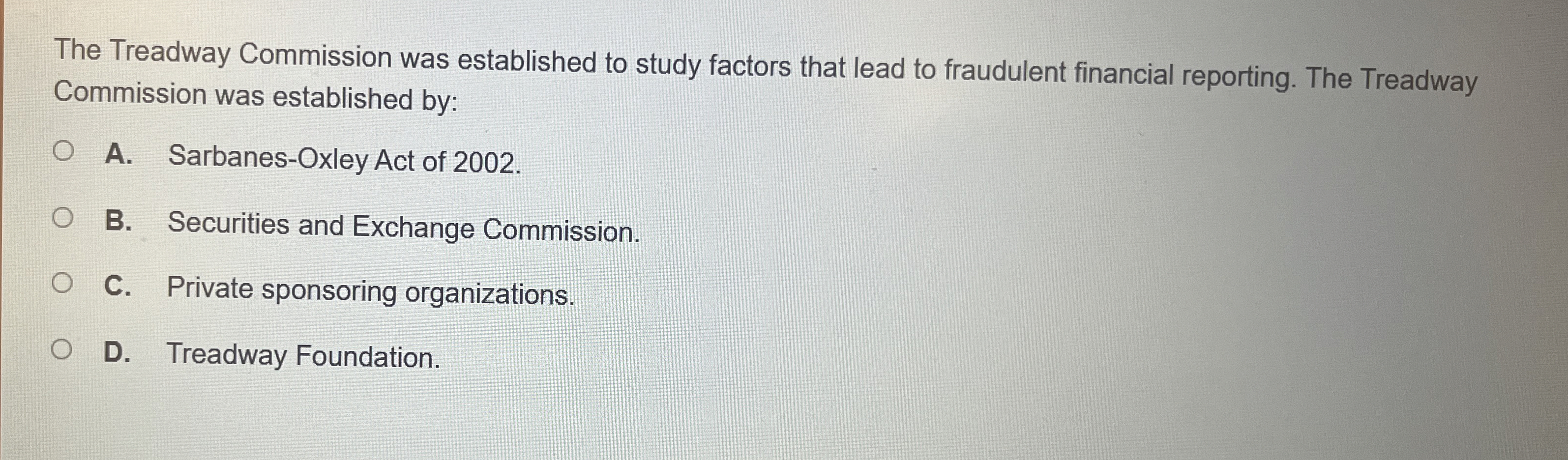 The Treadway Commission was established to study