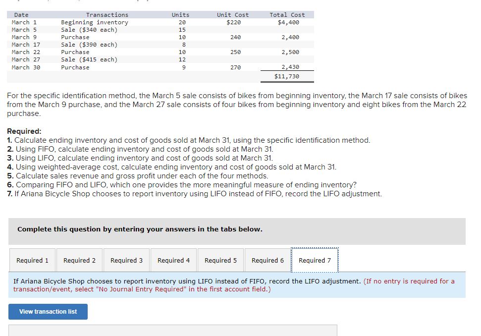 For the specific identification method, the March