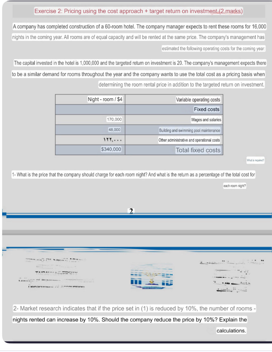 Exercise 2 : Pricing using the cost approach +