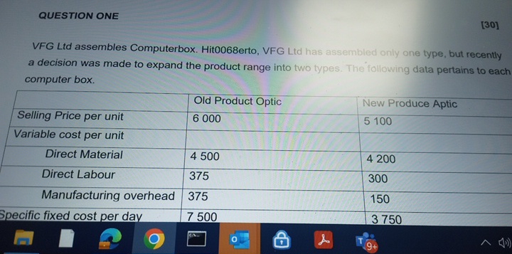 QUESTION ONE [ 3 0 ] VFG Ltd assembles