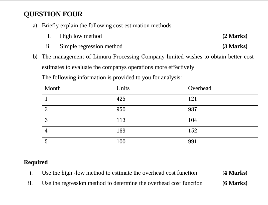 QUESTION FOUR a ) Briefly explain the following