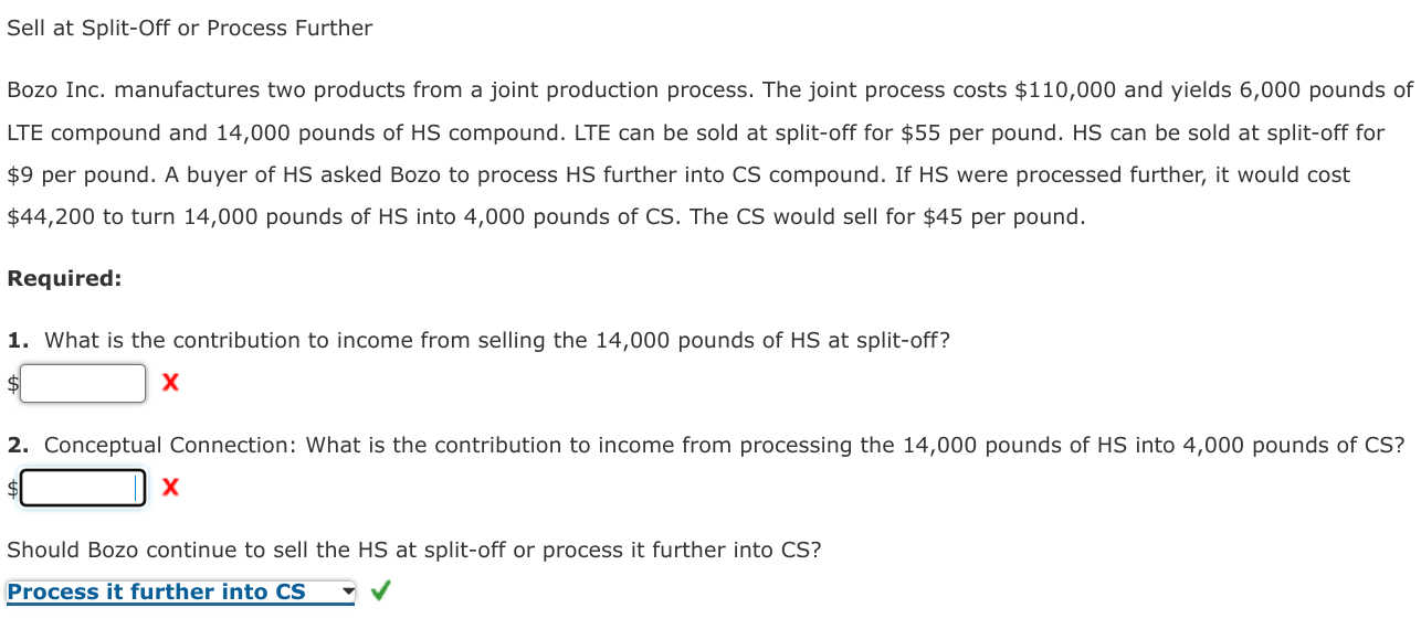 Sell at Split - Off or Process Further Bozo Inc.