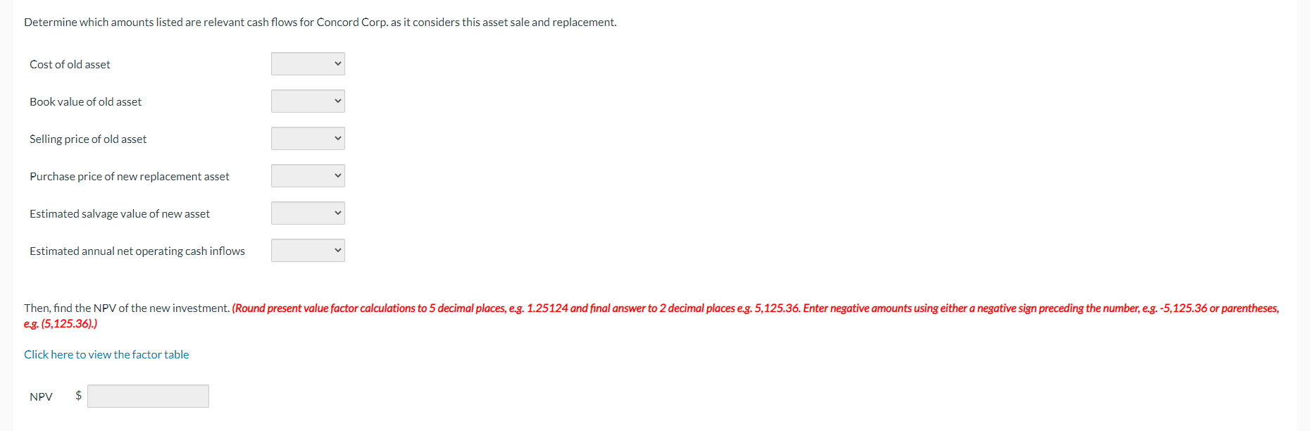 Concord Corp. is planning to replace an old asset