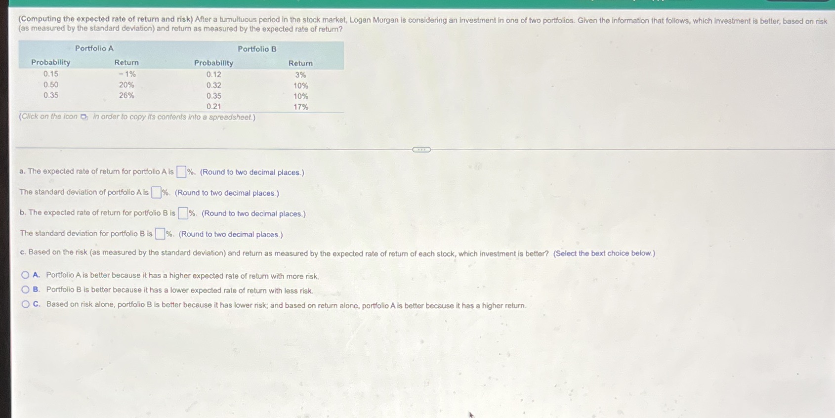 (Computing the expected rate of return and risk)