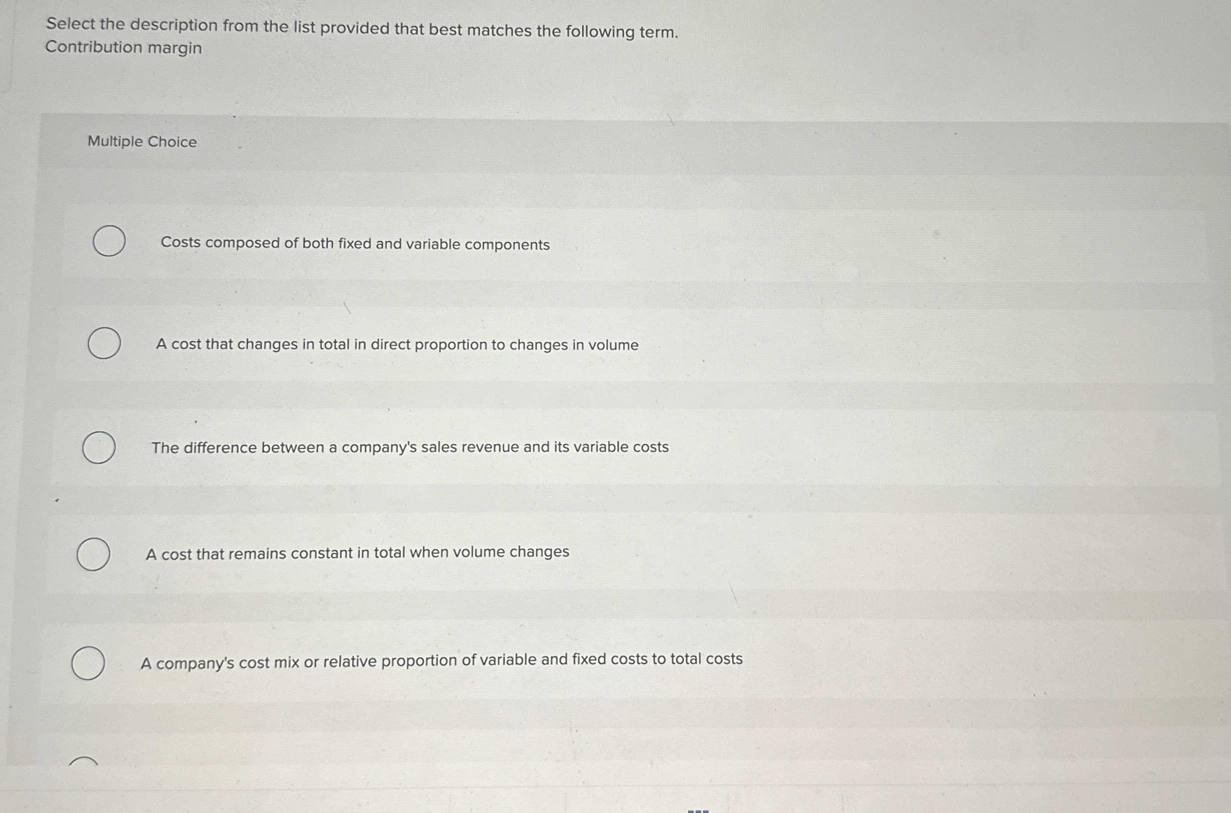 Select the description from the list provided