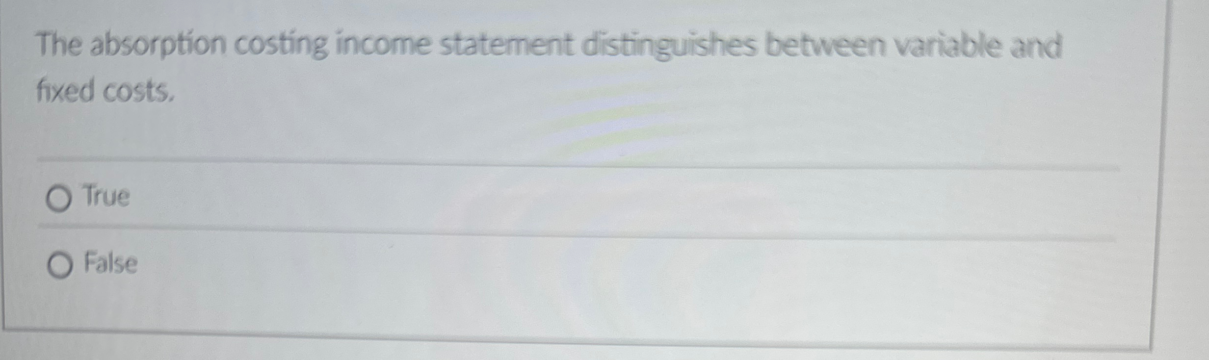 The absorption costing income statement