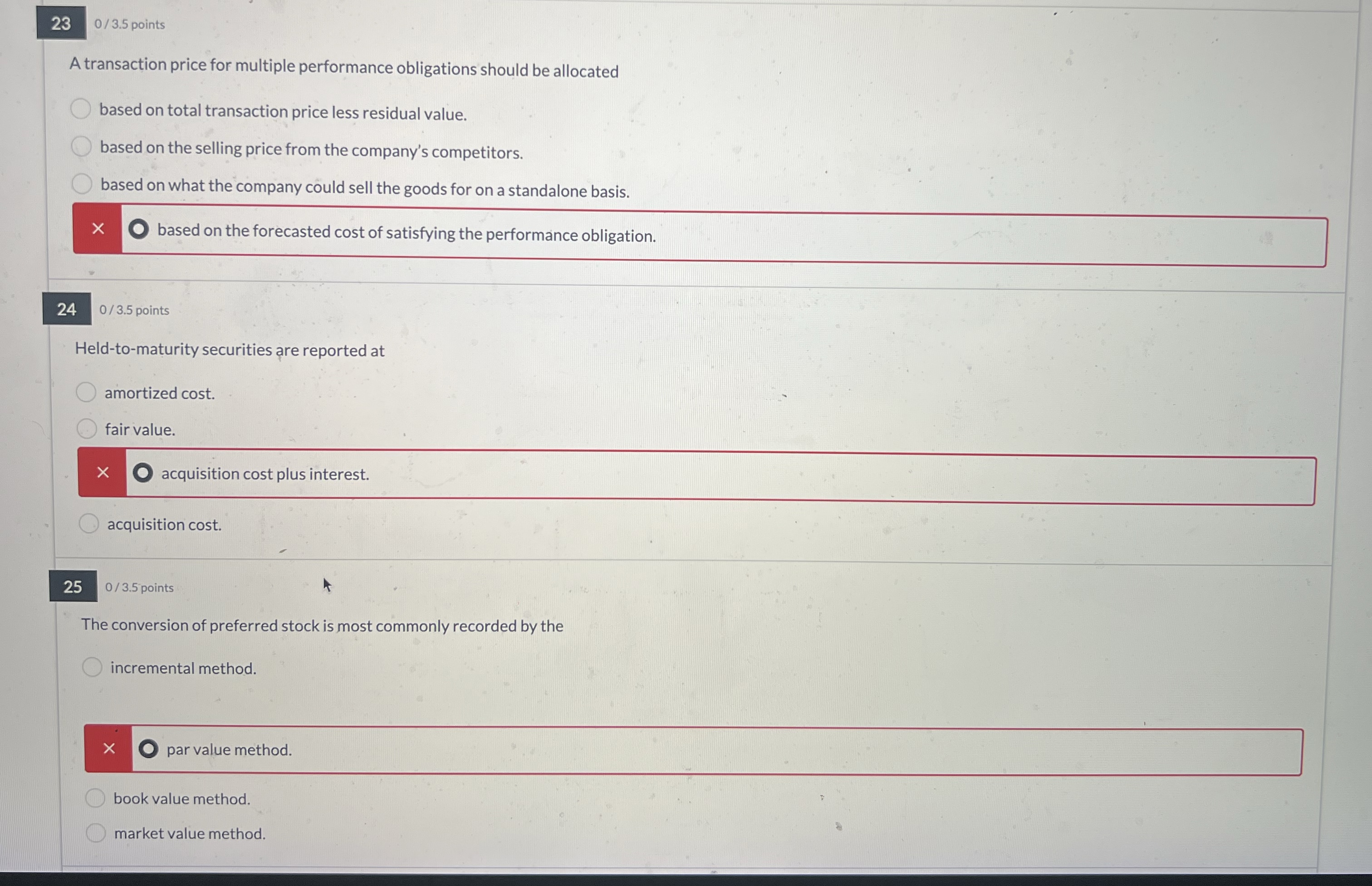 0 / 3 . 5 points A transaction price for multiple