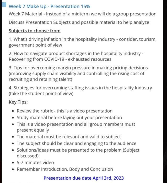 Y6 Week 7 Make Up - Presentation 15% Week 7