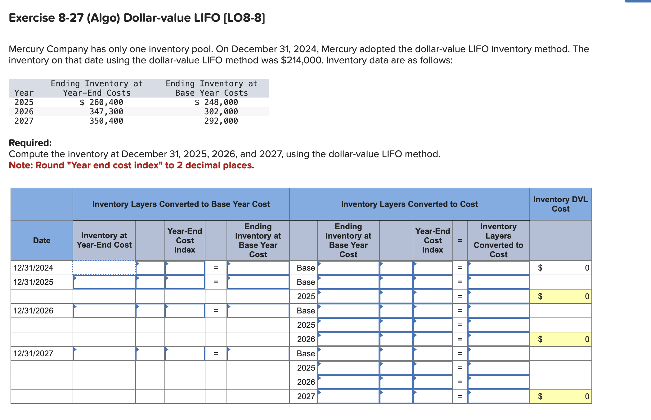 Exercise 8 - 2 7 ( Algo ) Dollar - value LIFO [